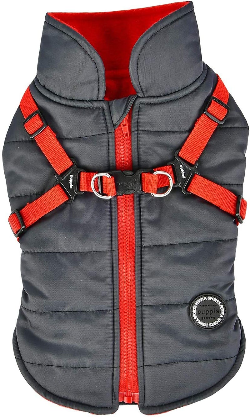 Puppia Mountaineer Winter Dog Coat with Integrated Harness No Pull Cold Weather Waterproof Warm Fleece Back Zipper for Small & Medium Dog, Grey, X-Large - Image 1